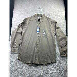 Covington Men's Long Sleeve Button Up Work Shirt Sz. L Pocket Khaki Heavy Cotton
